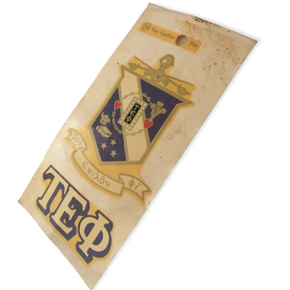 Vintage 70s Tau Epsilon Phi Decal‎ TEP Fraternity Crest Water Slide Greek NOS